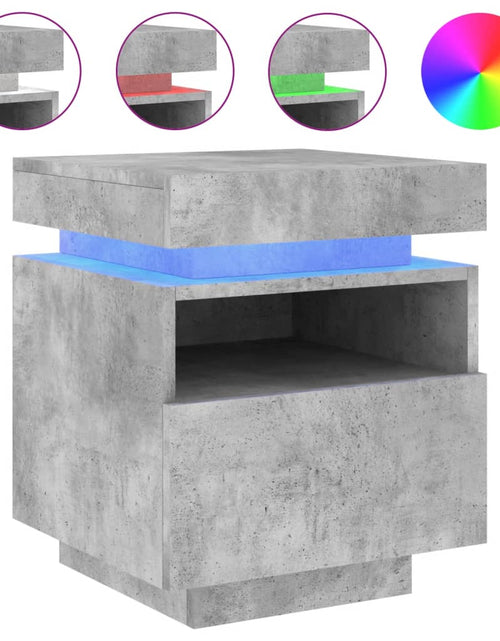 Загрузите изображение в средство просмотра галереи, Noptiere cu lumini LED, 2 buc., gri beton, 40x39x48,5 cm

