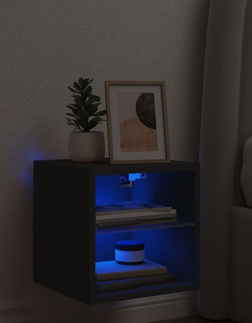 Загрузите изображение в средство просмотра галереи, Comodă TV de perete cu lumini LED, negru, 30x28,5x30 cm
