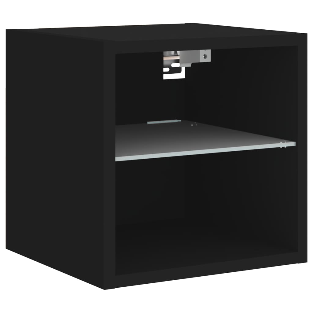 Comodă TV de perete cu lumini LED, negru, 30x28,5x30 cm