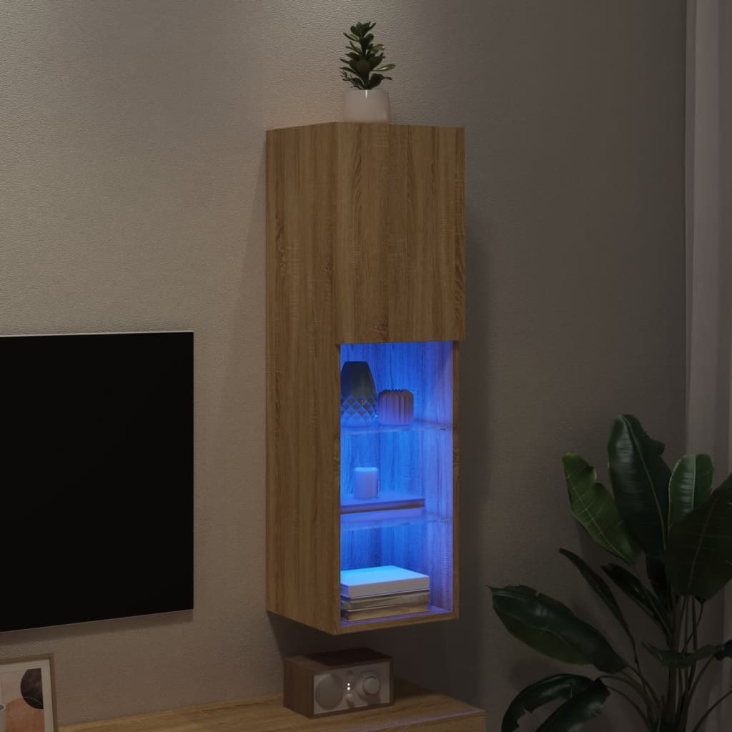 Comodă TV cu lumini LED, stejar sonoma, 30,5x30x102 cm
