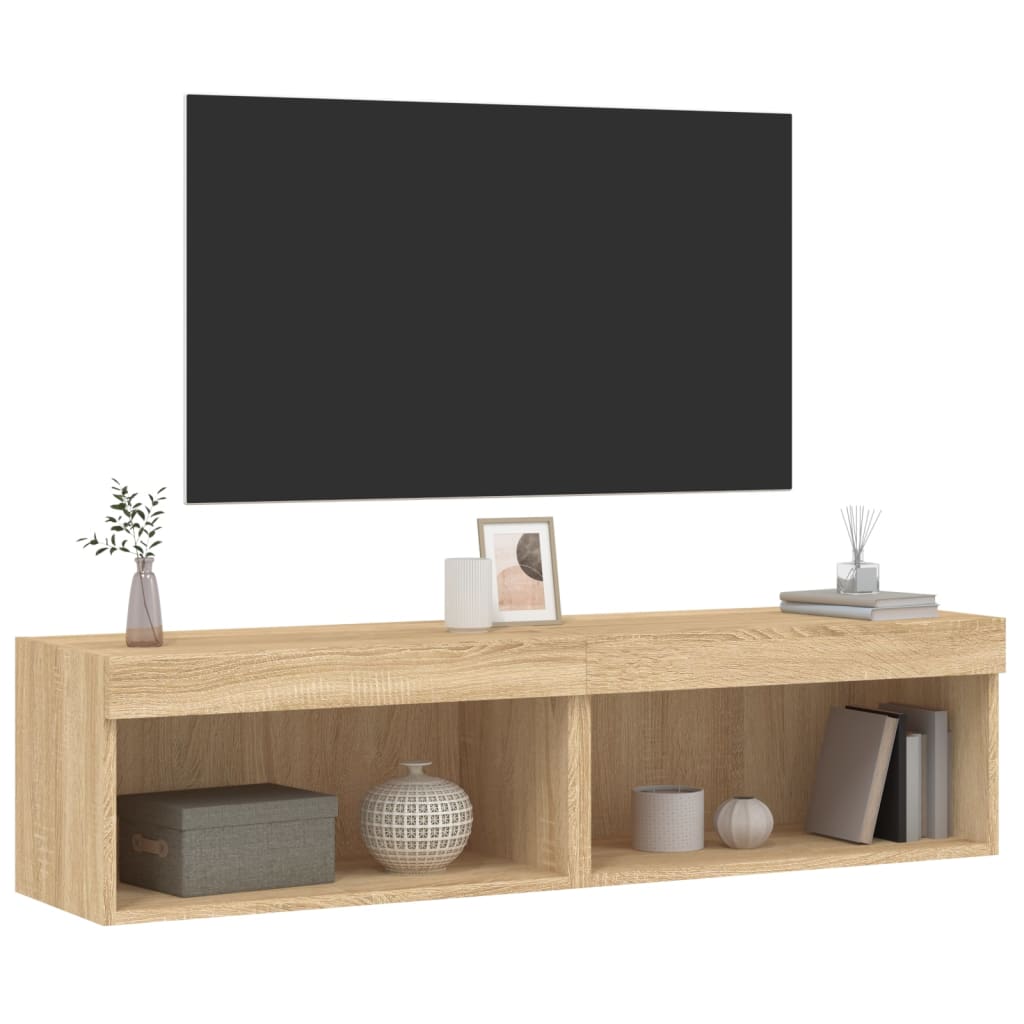 Comode TV cu lumini LED, 2 buc., stejar sonoma, 60x30x30 cm