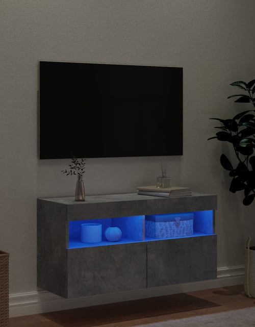 Загрузите изображение в средство просмотра галереи, Comodă TV de perete cu lumini LED, gri beton, 80x30x40 cm
