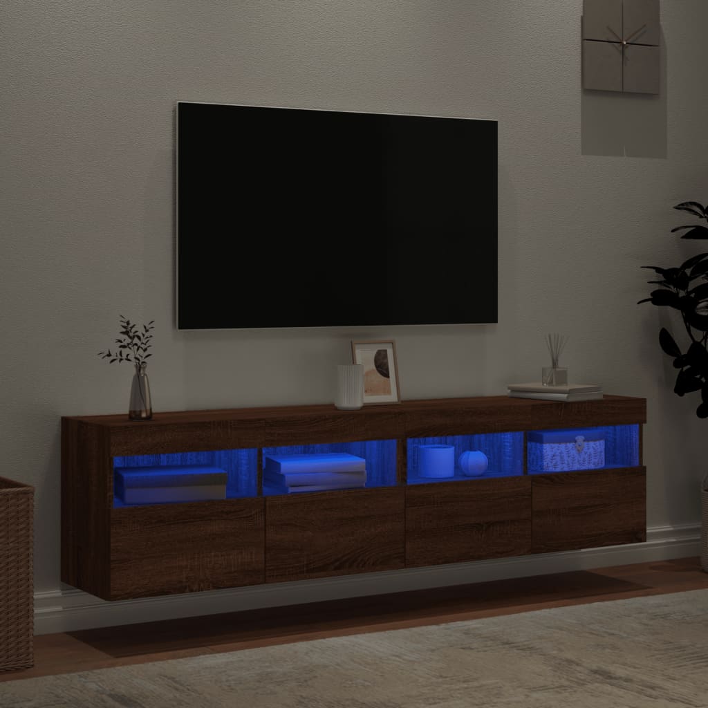 Comodă TV de perete cu LED, 2 buc. stejar maro, 80x30x40 cm