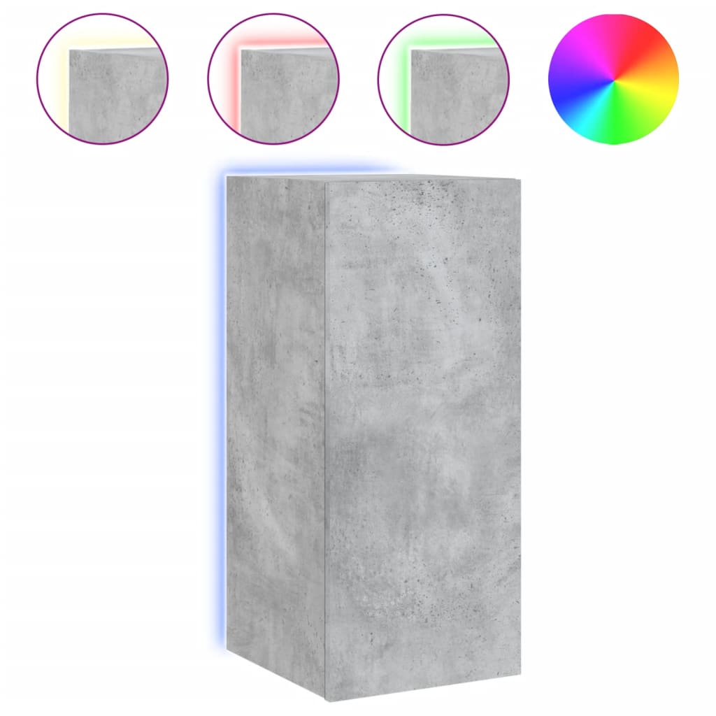 Comode TV de perete cu lumini LED 2 buc. gri beton 30,5x35x70cm