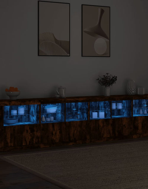 Загрузите изображение в средство просмотра галереи, Dulap cu lumini LED, stejar fumuriu, 283x37x67 cm

