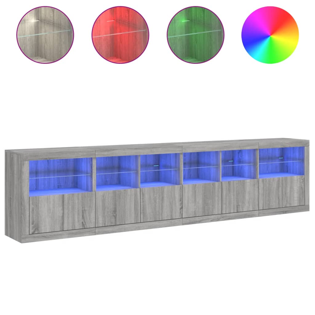 Dulap cu lumini LED, gri sonoma, 283x37x67 cm