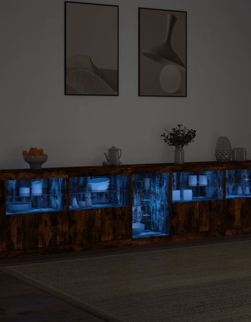 Загрузите изображение в средство просмотра галереи, Dulap cu lumini LED, stejar fumuriu, 283x37x67 cm
