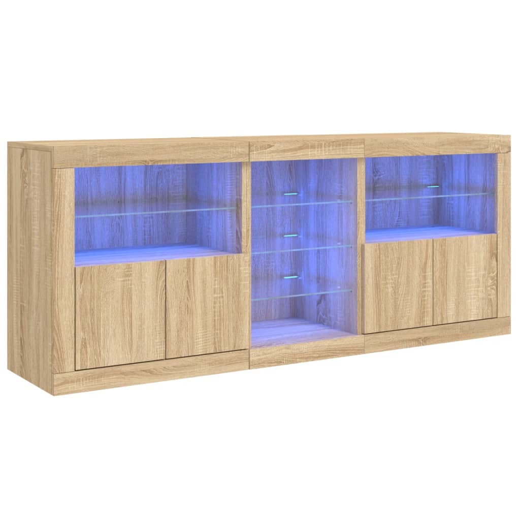 Servantă cu lumini LED, stejar sonoma, 162x37x67 cm