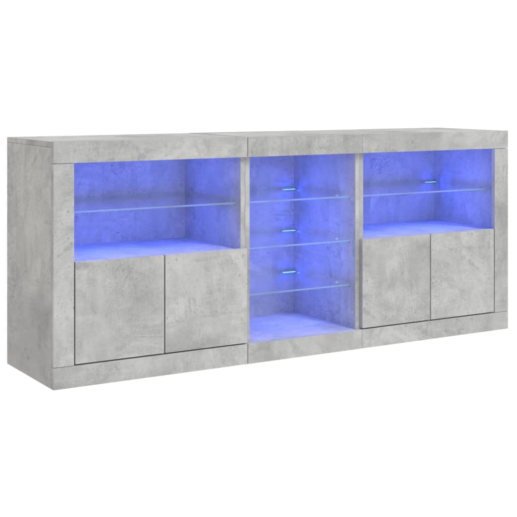 Servantă cu lumini LED, gri beton, 162x37x67 cm