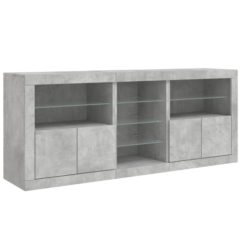 Servantă cu lumini LED, gri beton, 162x37x67 cm