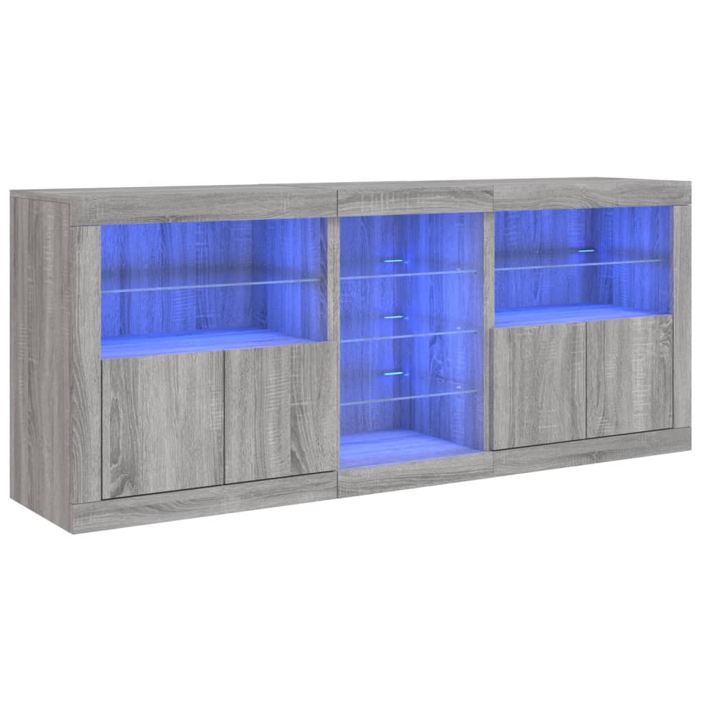 Servantă cu lumini LED, gri sonoma, 162x37x67 cm