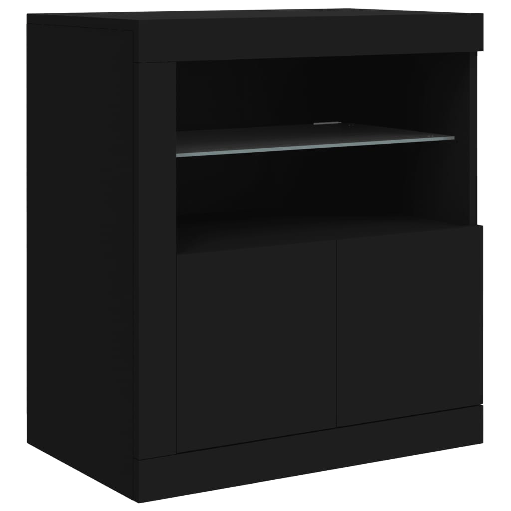 Servantă cu lumini LED, negru, 181,5x37x67 cm