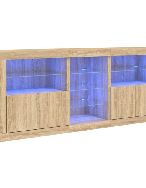 Загрузите изображение в средство просмотра галереи, Servantă cu lumini LED, stejar sonoma, 181,5x37x67 cm
