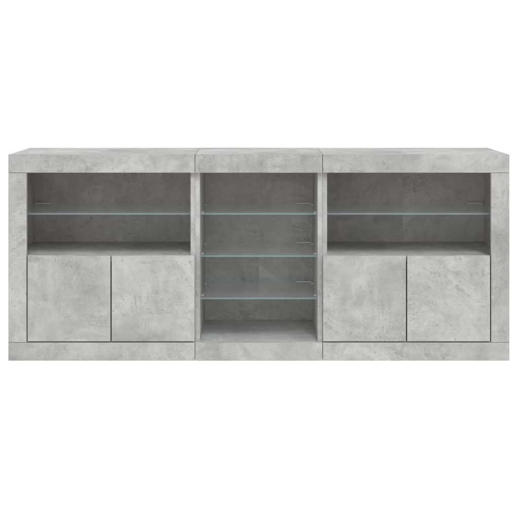 Servantă cu lumini LED, gri beton, 181,5x37x67 cm