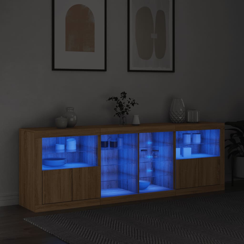 Servantă cu lumini LED, stejar sonoma, 202x37x67 cm