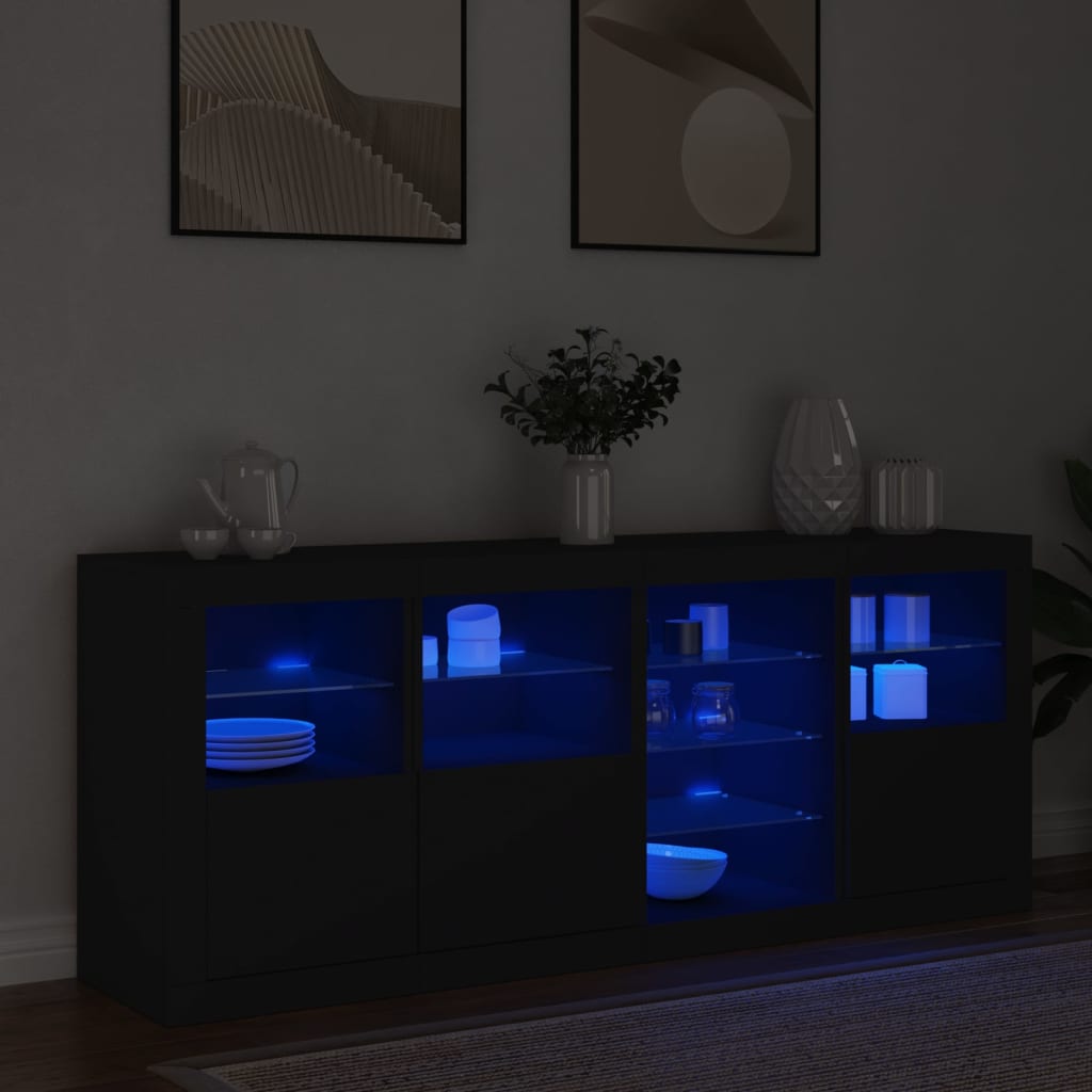 Servantă cu lumini LED, negru, 164x37x67 cm