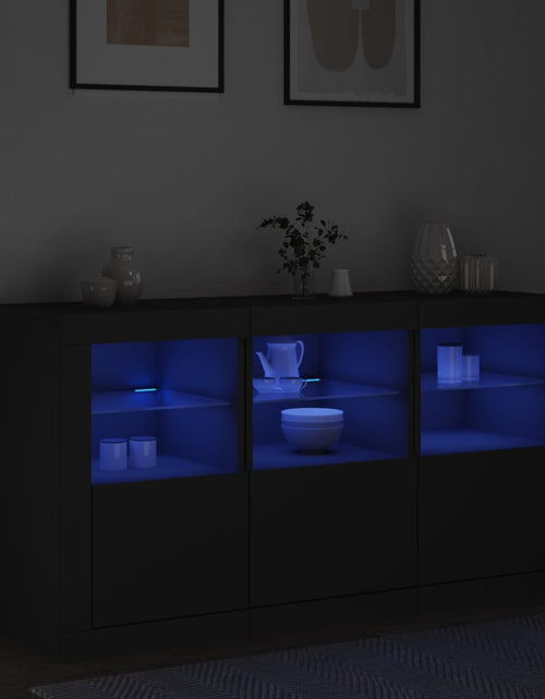 Загрузите изображение в средство просмотра галереи, Servantă cu lumini LED, negru, 123x37x67 cm
