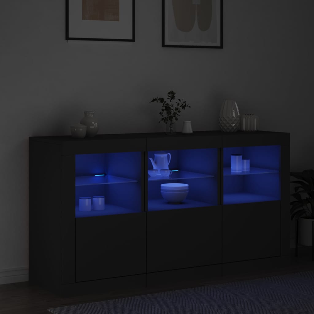 Servantă cu lumini LED, negru, 123x37x67 cm