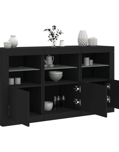 Загрузите изображение в средство просмотра галереи, Servantă cu lumini LED, negru, 123x37x67 cm
