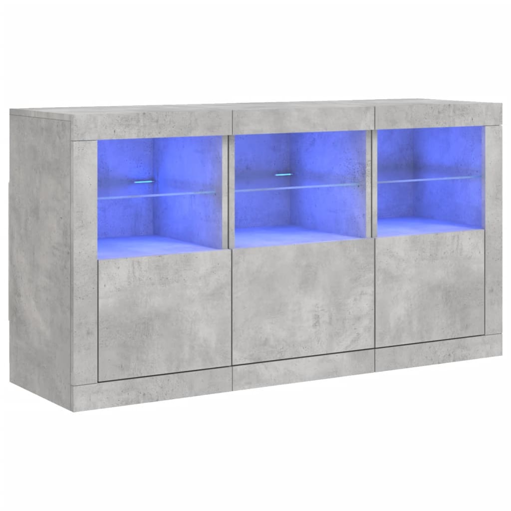 Servantă cu lumini LED, gri beton, 123x37x67 cm