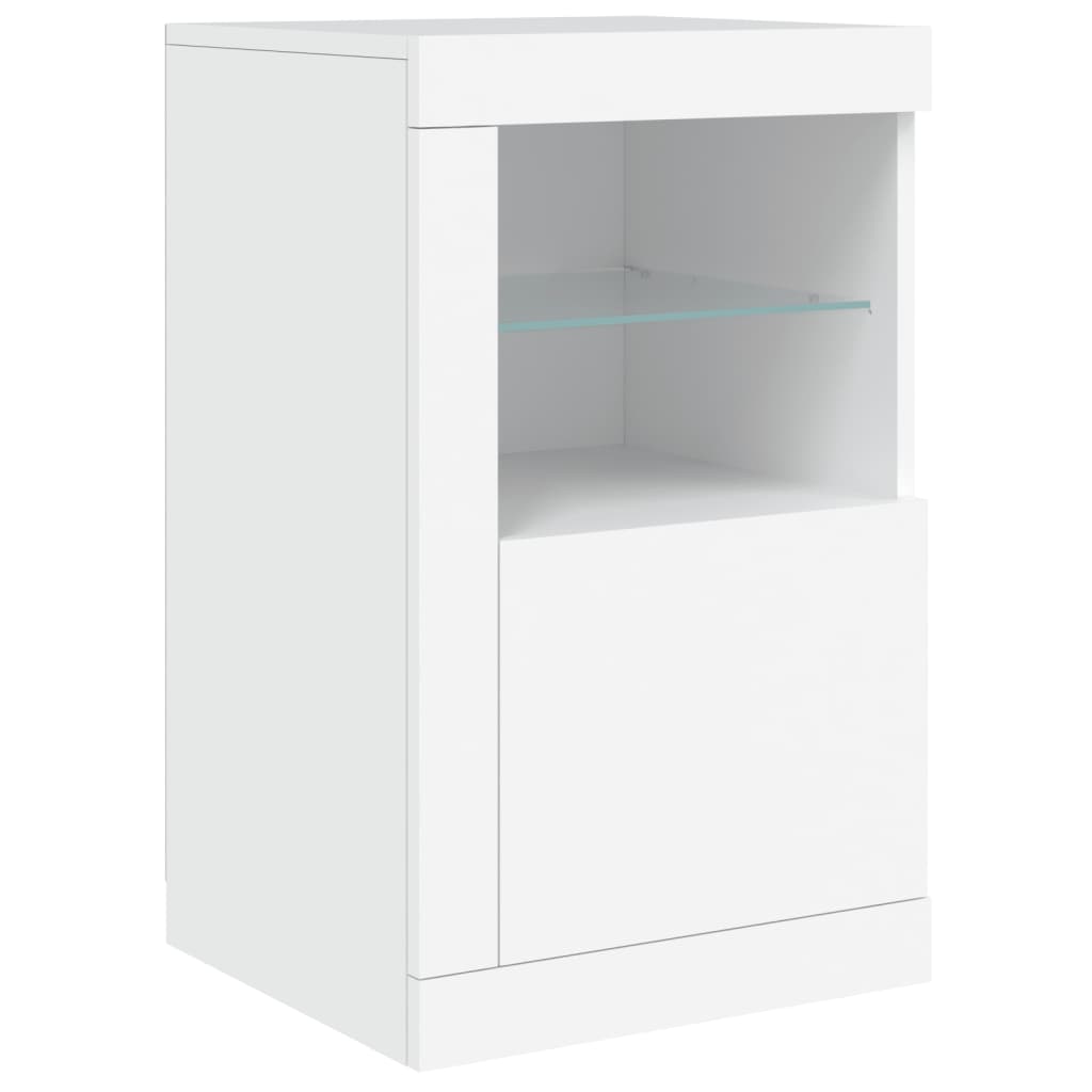 Servantă cu lumini LED, alb, 142,5x37x67 cm