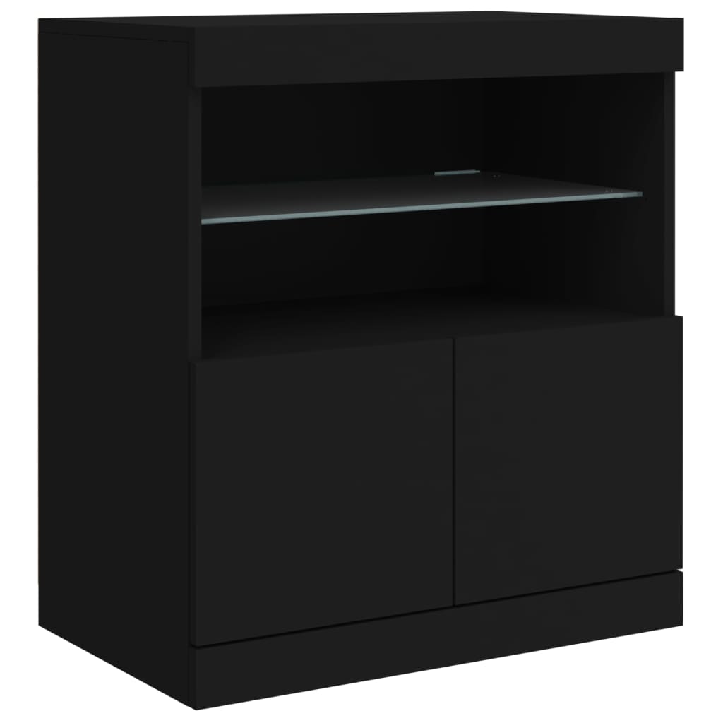 Servantă cu lumini LED, negru, 142,5x37x67 cm