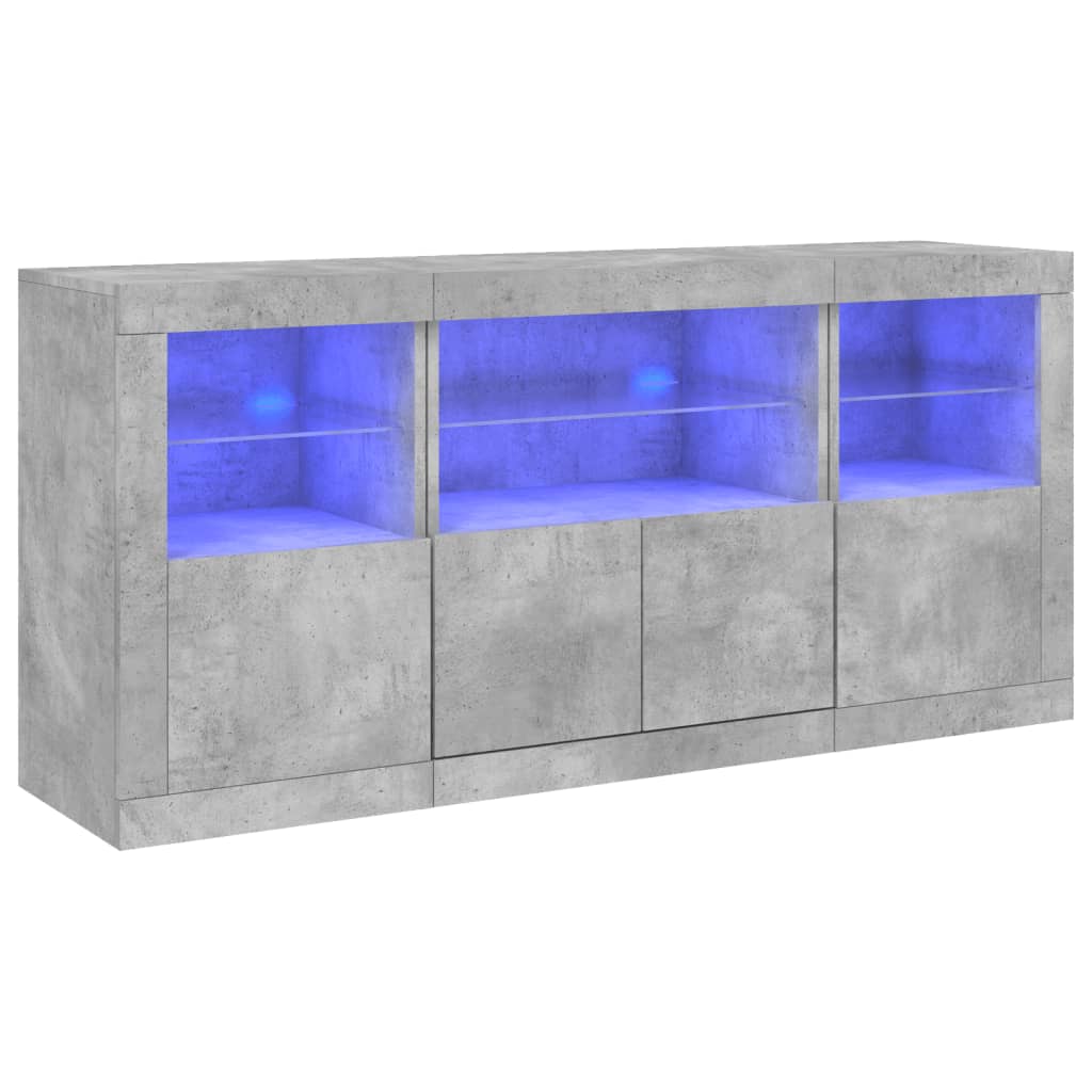 Servantă cu lumini LED, gri beton, 142,5x37x67 cm