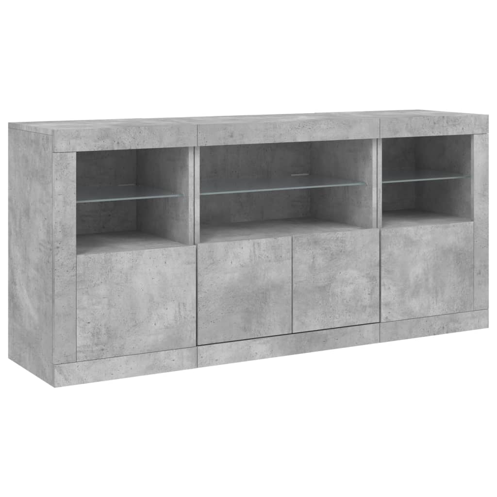 Servantă cu lumini LED, gri beton, 142,5x37x67 cm