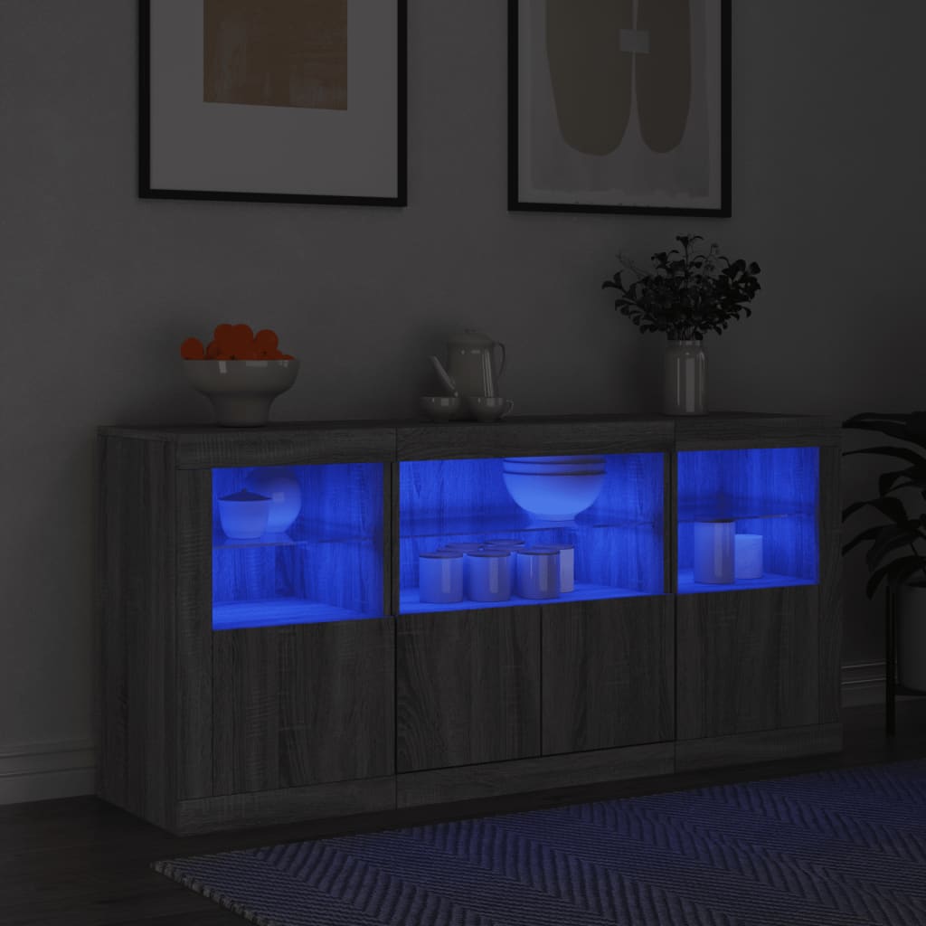 Servantă cu lumini LED, gri sonoma, 142,5x37x67 cm