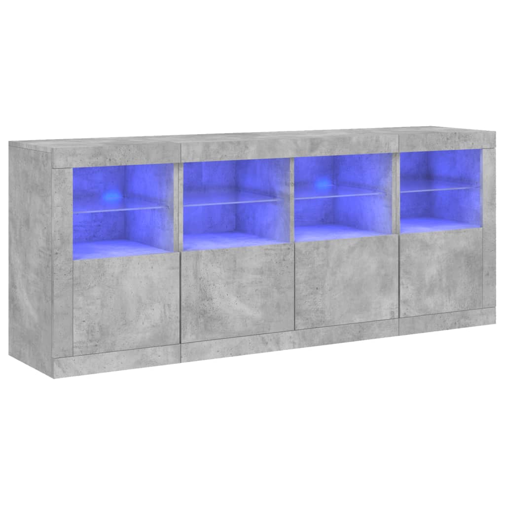 Servantă cu lumini LED, gri beton, 163x37x67 cm