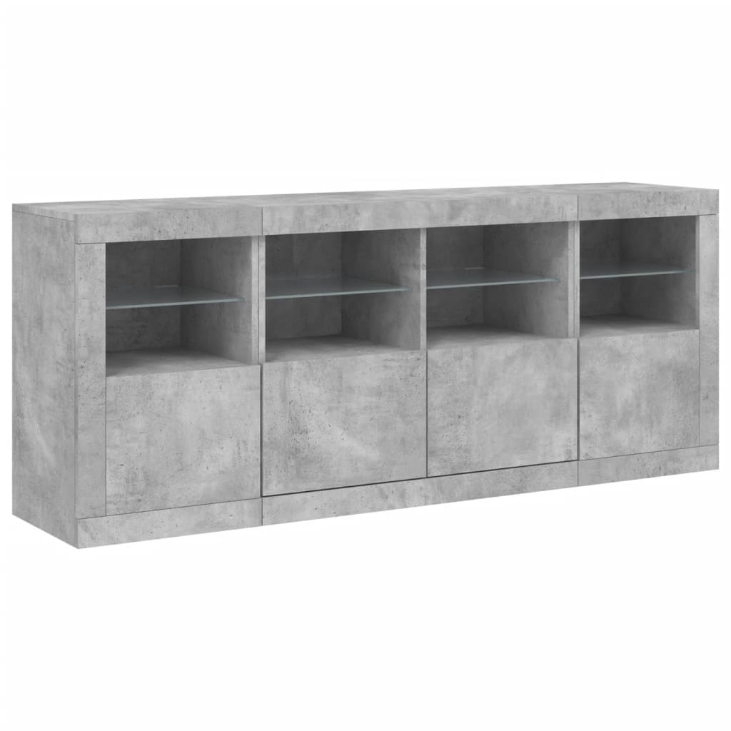 Servantă cu lumini LED, gri beton, 163x37x67 cm