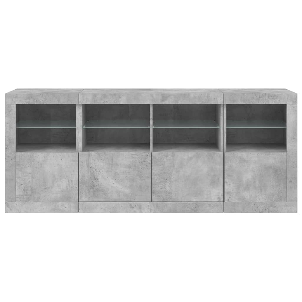 Servantă cu lumini LED, gri beton, 163x37x67 cm