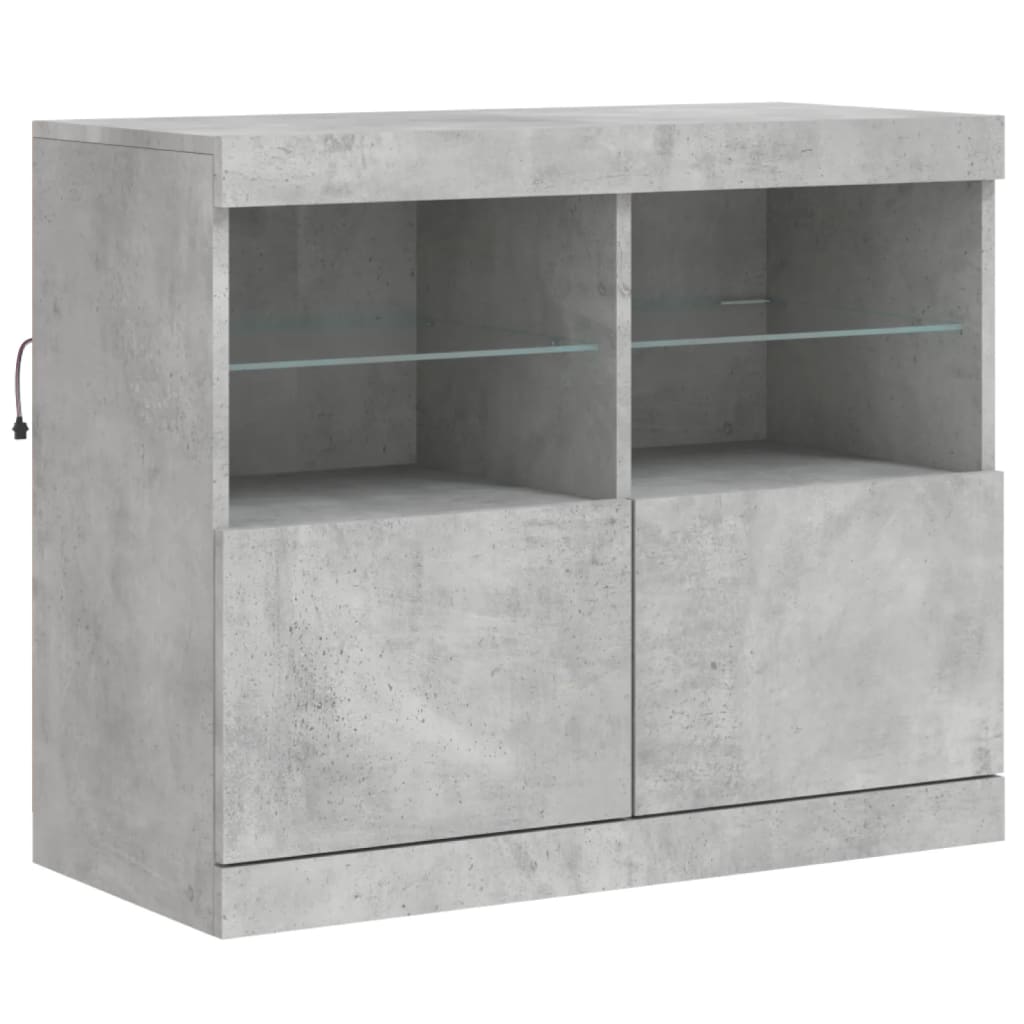 Servantă cu lumini LED, gri beton, 163x37x67 cm