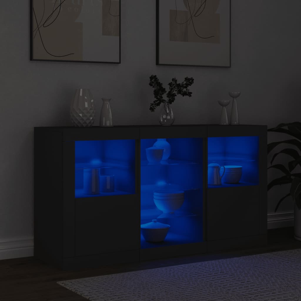 Servantă cu lumini LED, negru, 123x37x67 cm