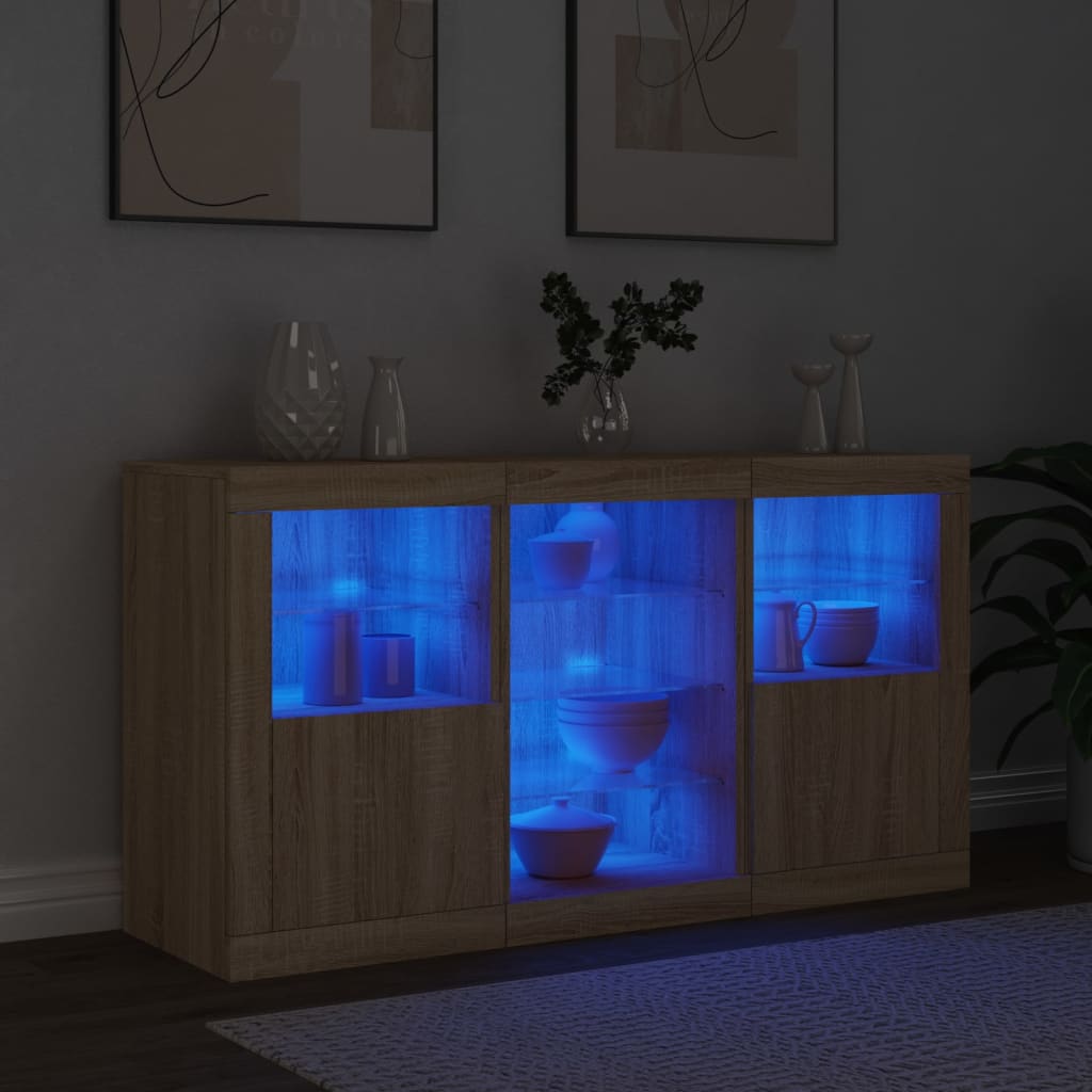 Servantă cu lumini LED, stejar sonoma, 123x37x67 cm