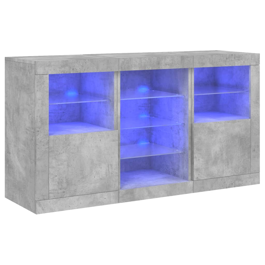 Servantă cu lumini LED, gri beton, 123x37x67 cm