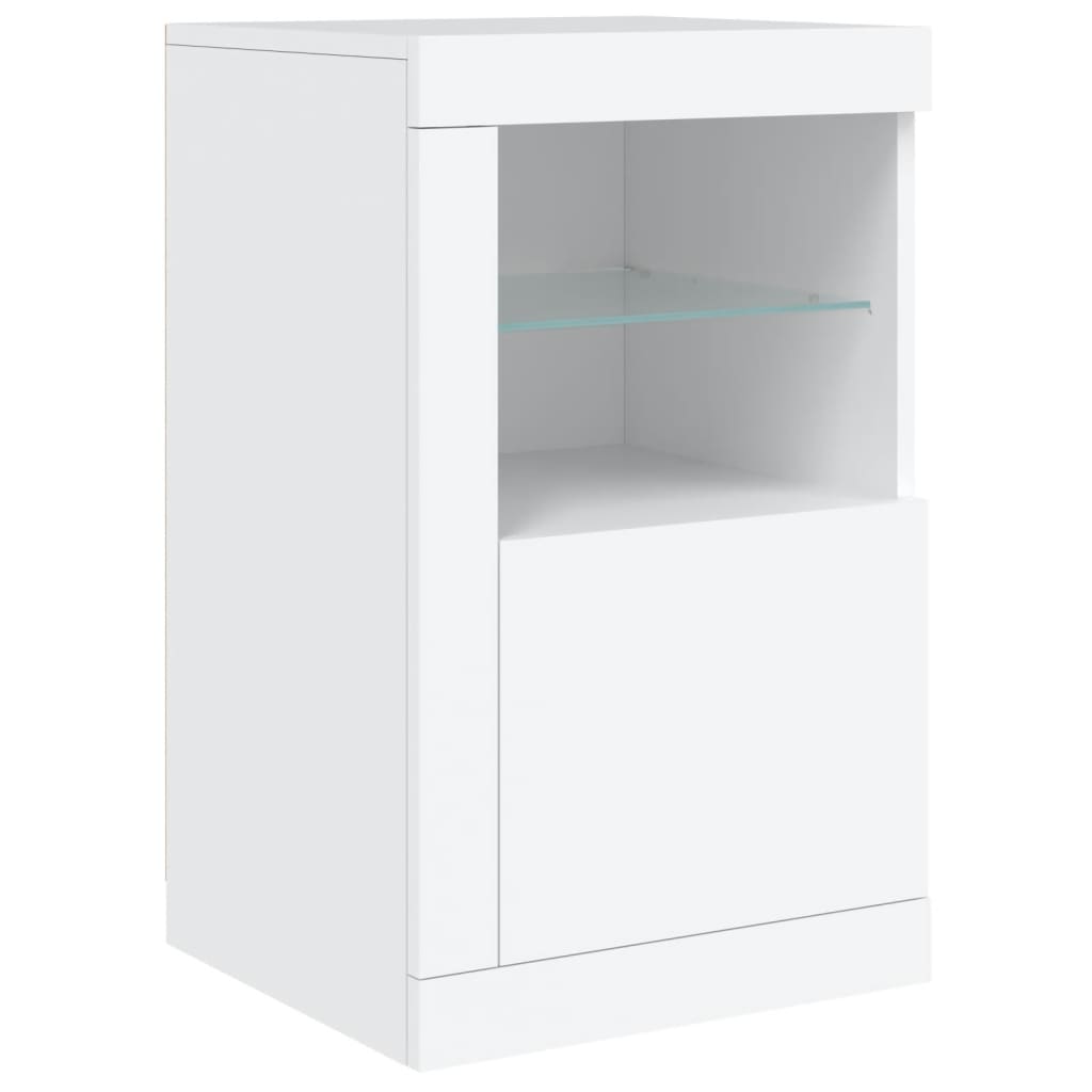 Servantă cu lumini LED, alb, 142,5x37x67 cm