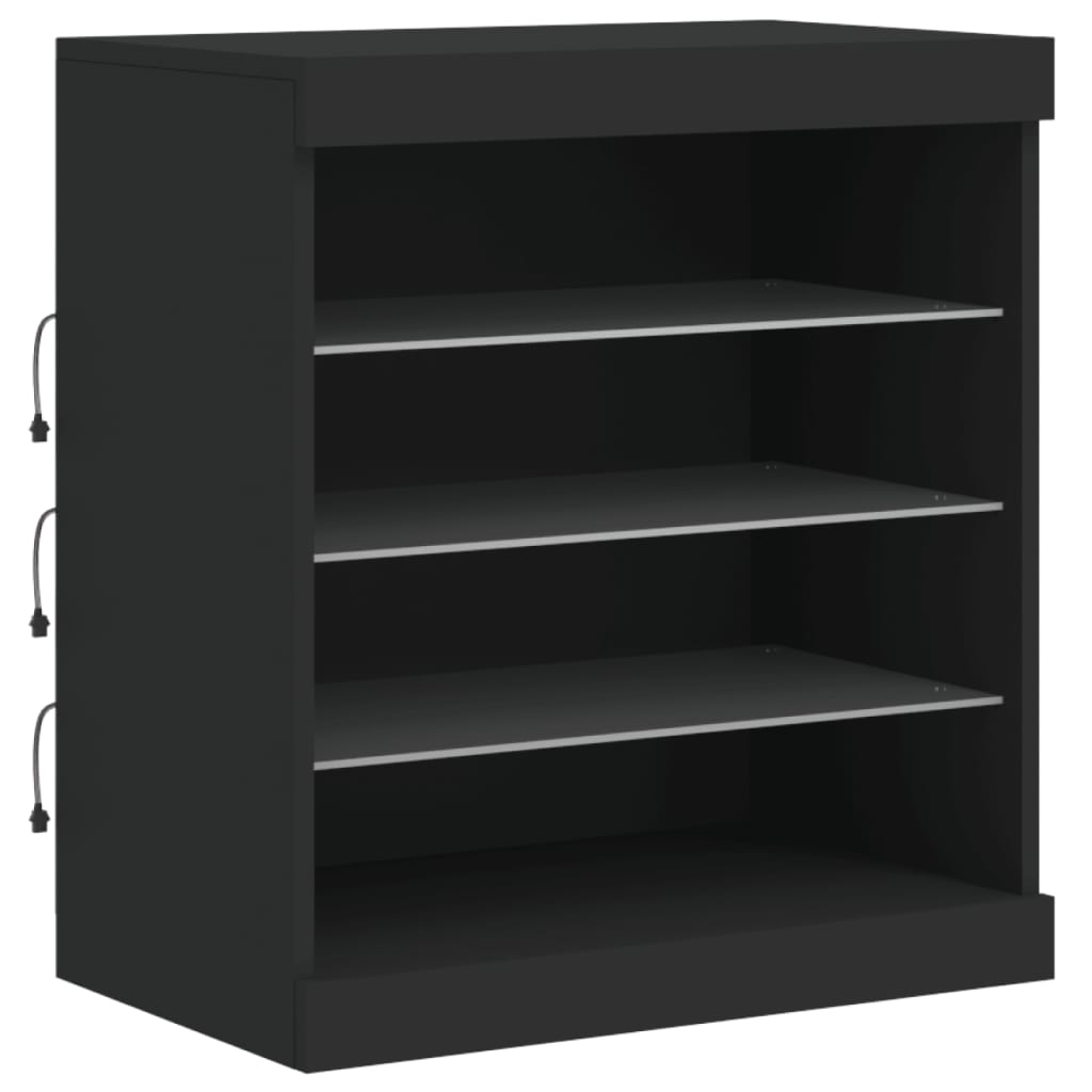 Servantă cu lumini LED, negru, 142,5x37x67 cm