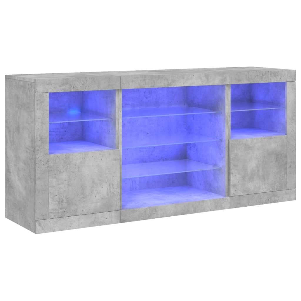 Servantă cu lumini LED, gri beton, 142,5x37x67 cm