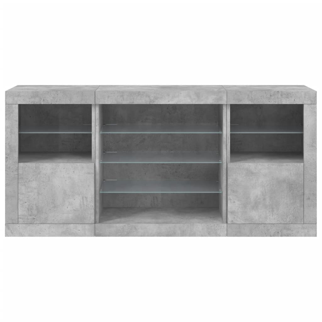 Servantă cu lumini LED, gri beton, 142,5x37x67 cm