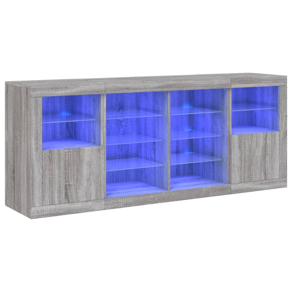 Servantă cu lumini LED, gri sonoma, 163x37x67 cm