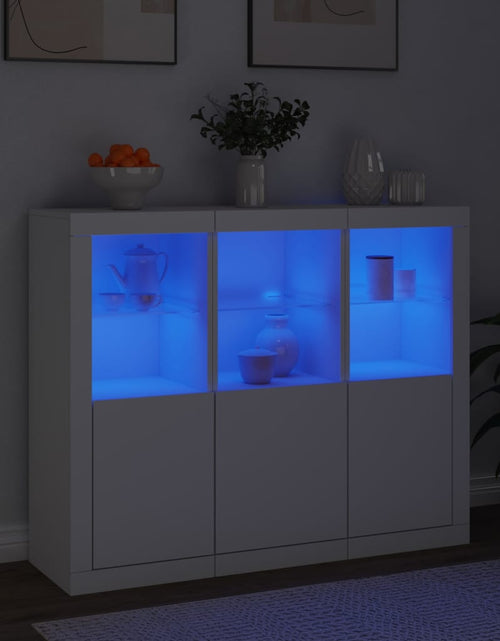 Загрузите изображение в средство просмотра галереи, Servantă cu lumini LED, 3 buc., alb, lemn prelucrat
