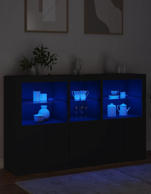 Загрузите изображение в средство просмотра галереи, Servantă cu lumini LED, negru, 162x37x100 cm
