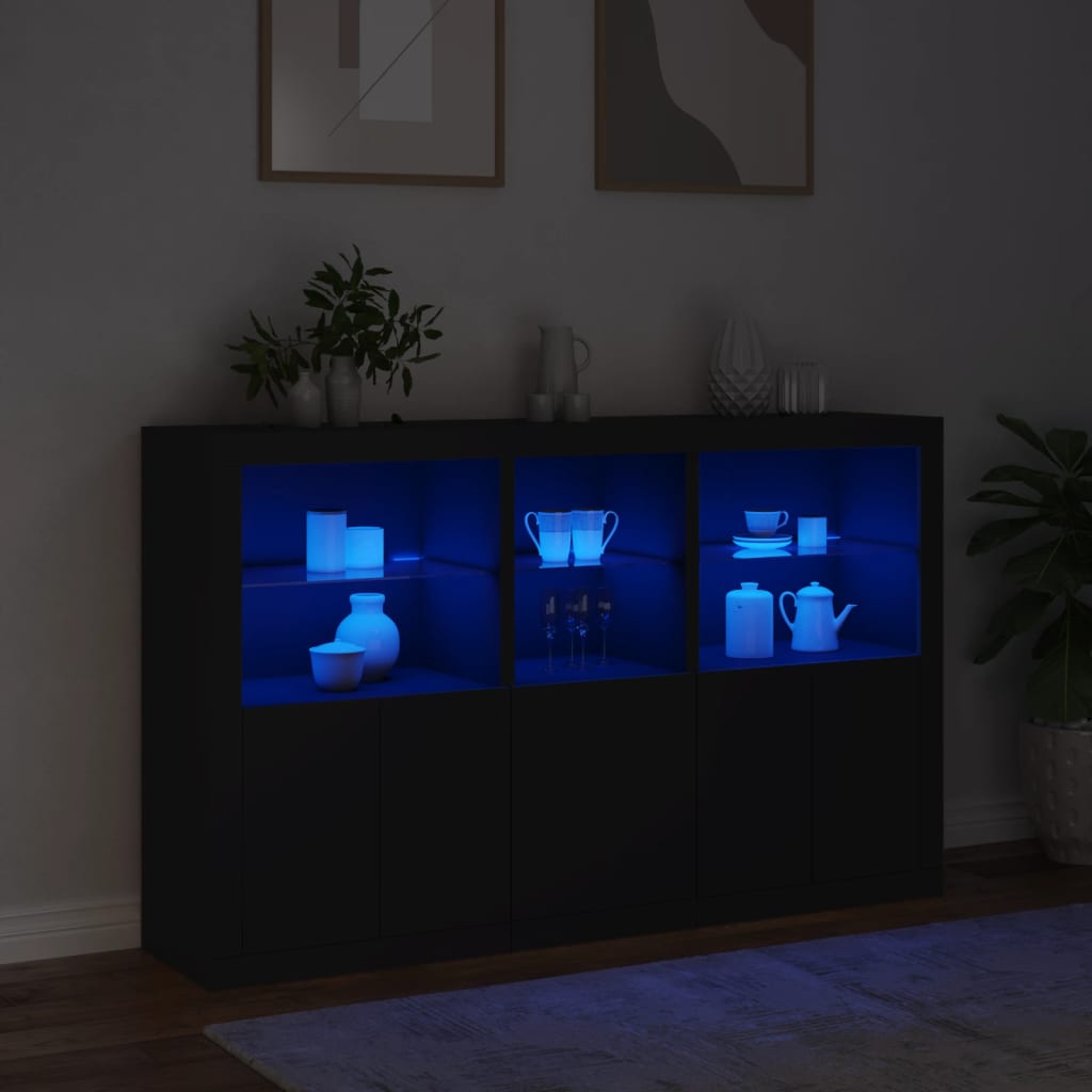 Servantă cu lumini LED, negru, 162x37x100 cm