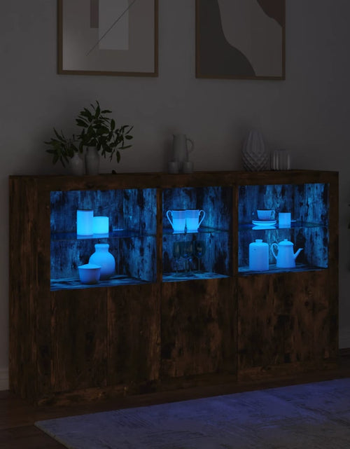Загрузите изображение в средство просмотра галереи, Servantă cu lumini LED, stejar fumuriu, 162x37x100 cm
