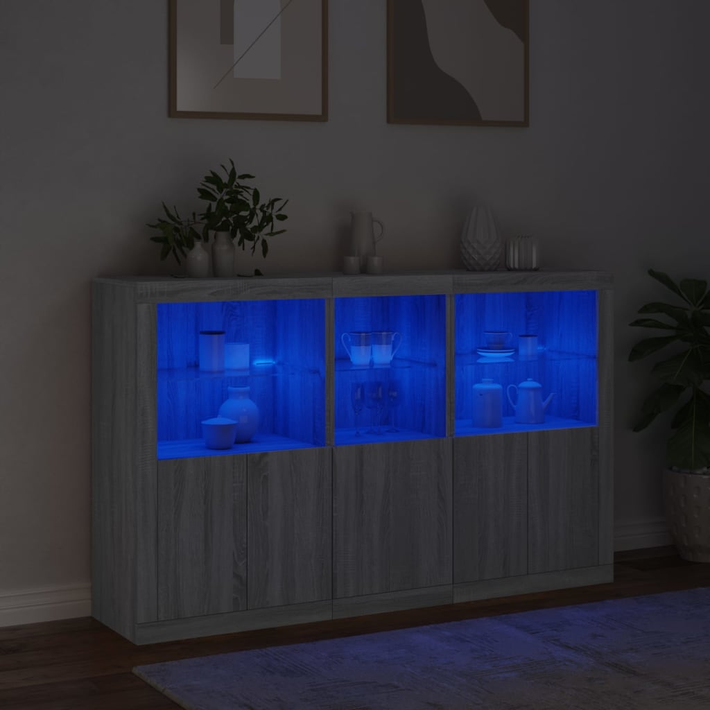 Servantă cu lumini LED, gri sonoma, 162x37x100 cm