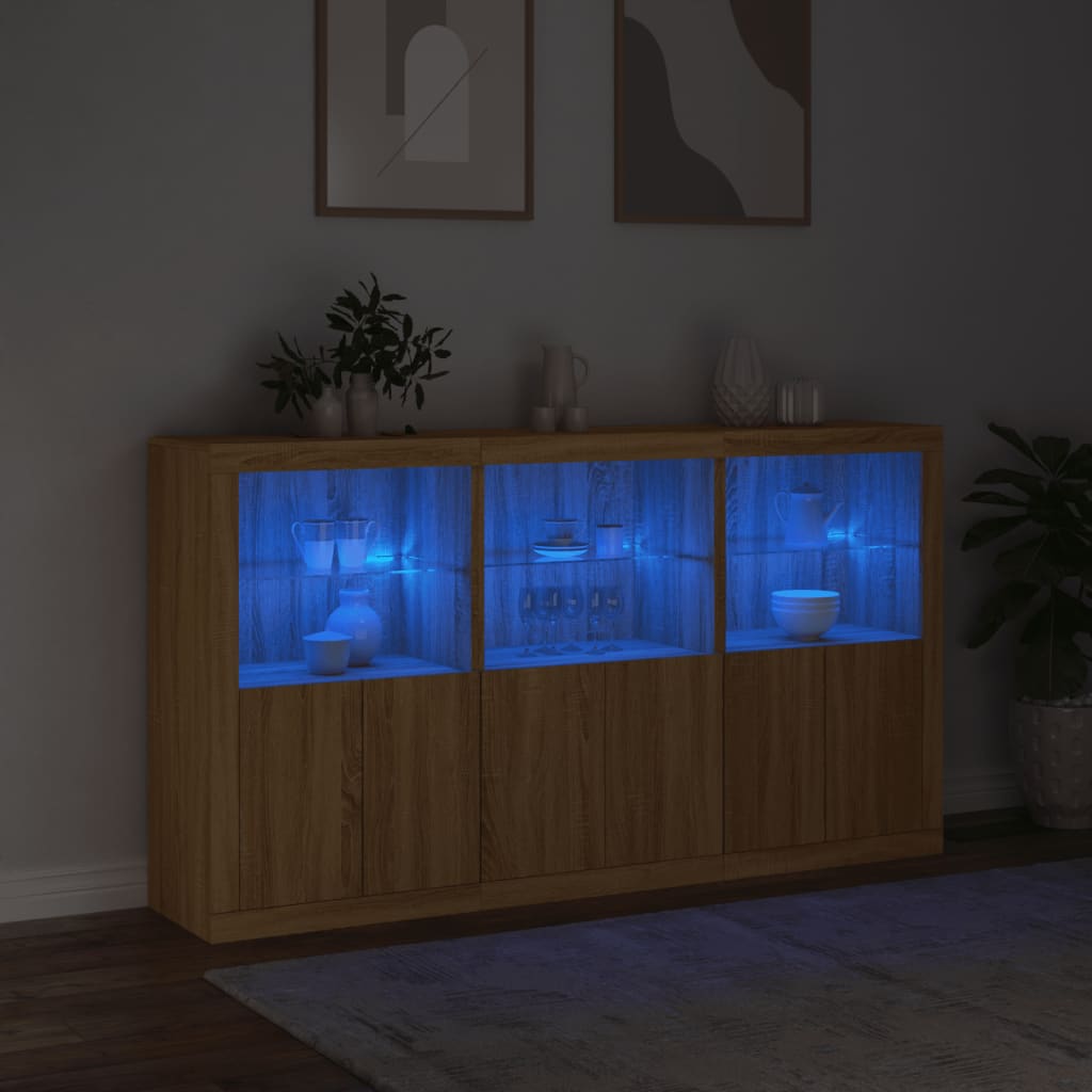 Servantă cu lumini LED, stejar sonoma, 181,5x37x100 cm