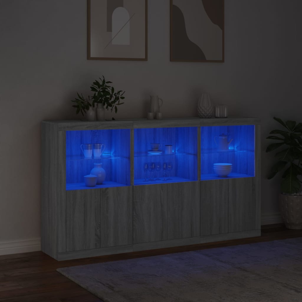 Servantă cu lumini LED, gri sonoma, 181,5x37x100 cm