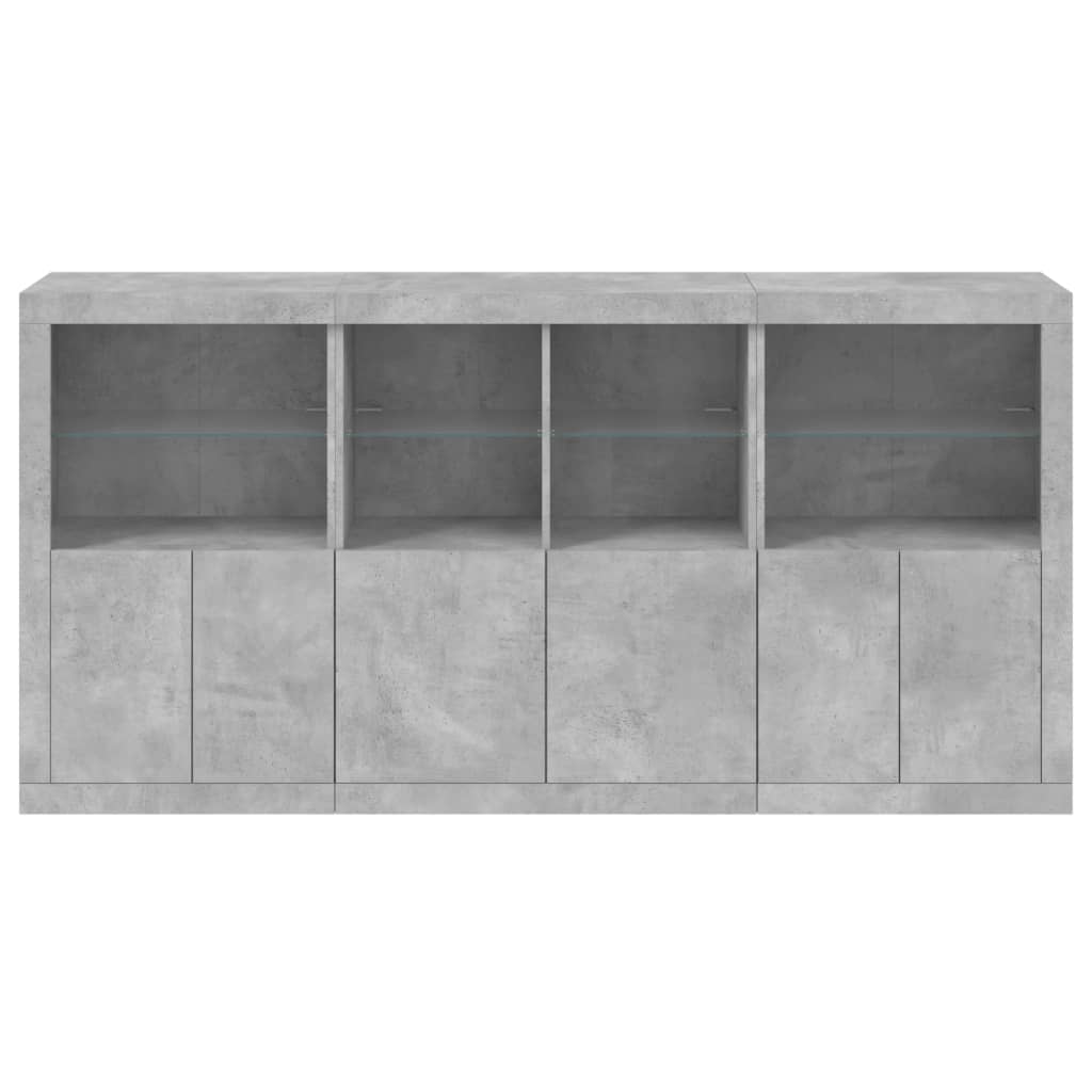 Servantă cu lumini LED, gri beton, 202x37x100 cm