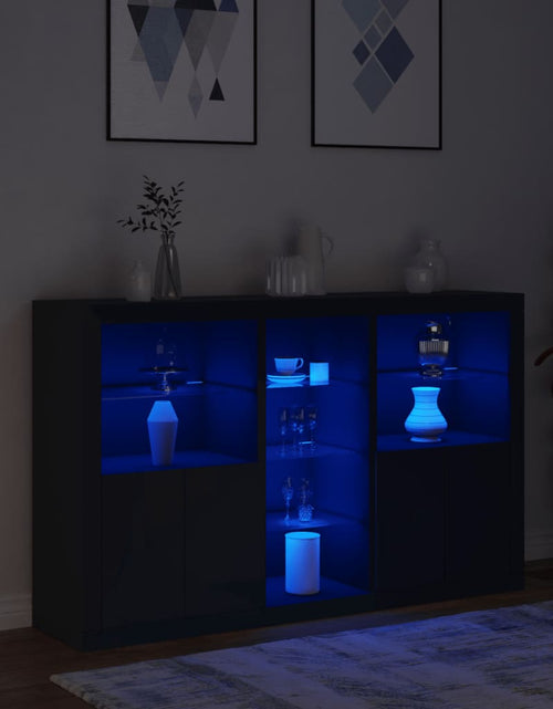 Загрузите изображение в средство просмотра галереи, Servantă cu lumini LED, negru, 162x37x100 cm
